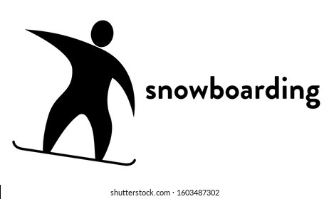 Vector banner with an icon of a snowboarder going downhill with text headline. Modern flat snowboarding sport icon, pictogram