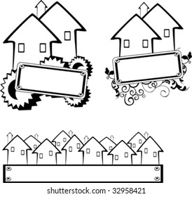 vector banner and icons with houses and gears