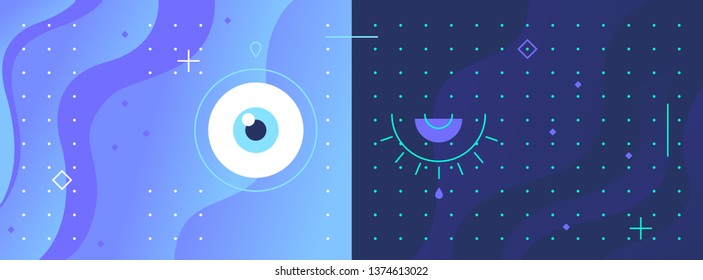 Vector banner illustrating waking and sleeping with a gradient background.