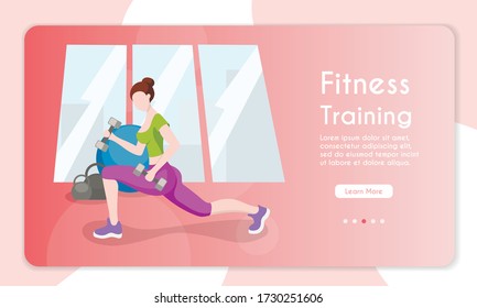 Vector banner illustration of fitness training. Healthy lifestyle. Cartoon vector illustration. Female character. Fitness in the city, cardio sport