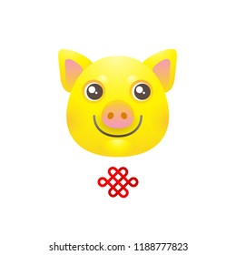 Vector banner with a illustration of kawaii porky, symbol of 2019 on the Chinese calendar on white backdrop. Yellow Earthy Pig.Element for New Year's design. Used for advertising, greetings, discounts