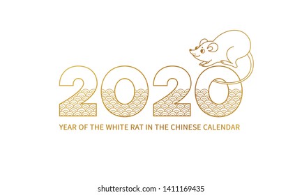 Vector banner with a illustration of the rat zodiac sign, symbol of 2020 on the Chinese calendar, isolated. White Metal Rat, china lucky in Happy New Year. Element for Chinese New Year's design.