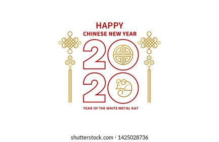 Vector banner with a illustration of the rat zodiac sign, symbol of 2020 on the Chinese calendar. White Metal Rat, chine lucky in New Year. Element for Chinese New Year's design.