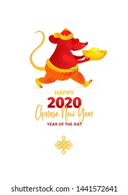Vector banner with a illustration of Rat zodiac sign, symbol of 2020 on the Chinese calendar. White Metal Rat, chine lucky. Chinese elements for New Year's design. 