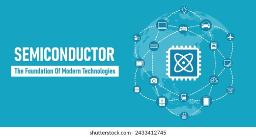 Ilustración vectorial de un semiconductor y sus aplicaciones.