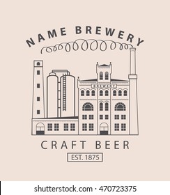 vector banner with the image of the brewery building in retro style