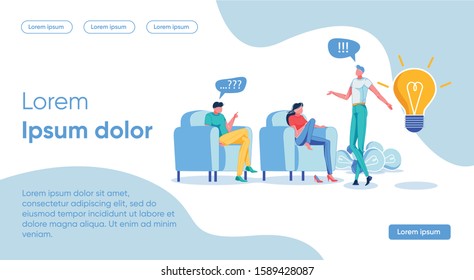 Vector Banner Increase Personal Effectiveness. Guy in Casual Clothes Exclaims and Speaks Standing near Friends. Illustration Man and Woman are Sitting in Armchairs and Asking Questions.