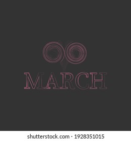 VECTOR Banner for the International Women's Day. Flyer for MARCH 8 like infinity sign.  Invitations with the number 8 in the style of line art with rose color isolated on dark background. 