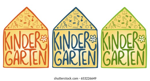 Vector banner for kindergarten. Bright lettering inscription for children