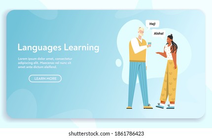 Vector Banner Language Learning Concept Man Stock Vector (Royalty Free ...