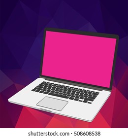 Vector banner with laptop. Vector template of laptop for ads banner