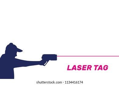 Vector banner laser tag, silhouette man play and shoot laser