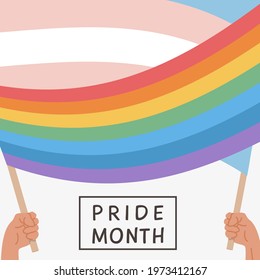Vector Banner with LGBT rainbow and Transgender flag. Social media post, story or poster template with queer community flags. Greeting Card for pride month celebration. Flat style Illustration.