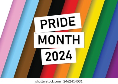 Anuncio de Vector con la bandera LGBTQ para publicaciones en redes sociales, historias, Sitios web. PLANTILLA de afiche con el símbolo del arco iris LGBT. Pegatina para la celebración del mes del orgullo. Día del orgullo. Ilustración vectorial. 2024