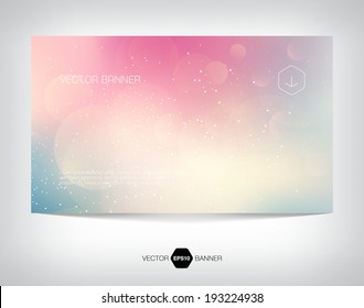 Vector banner with light and pale blurry glowing bokeh background and festive glitter. Can be used for a holiday postcard