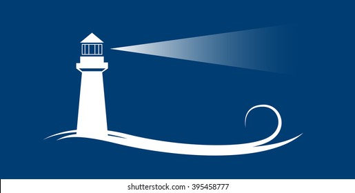 Vector banner lighthouse in blue background