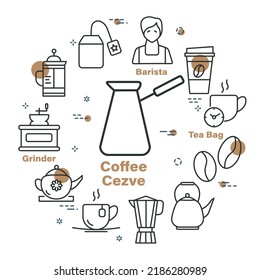 Vector banner with linear style thematic icons