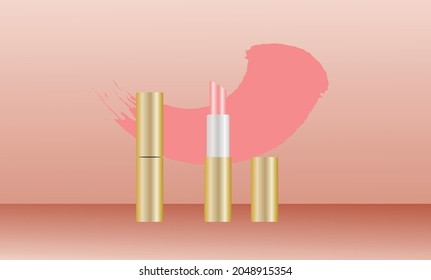 banner vectorial con lápiz labial. imagen plana de lápiz labial cerrado y abierto