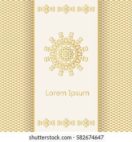 Vector banner with logo and a background in geometric style in golden colors. Template for restaurant menu, flyer, greeting card, brochure, book cover, invitation and etc.