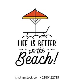 Vector banner with lounger and parasol with quote on white background