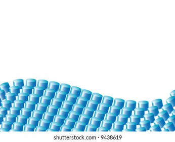 Vector banner made of blue cylinders forming a wave.