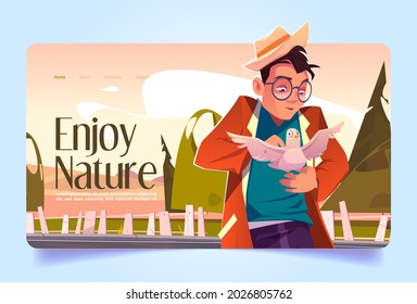 Vector banner with man caress white dove