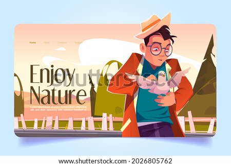Vector banner with man caress white dove