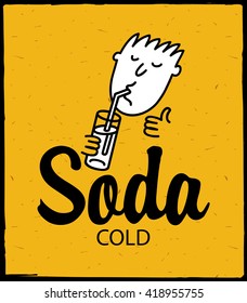 vector banner with man drinking cold soda