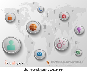 The vector banner. Map world with different symbol