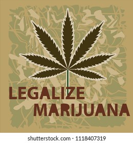 Vektorillustration Banner der Marihuana Legalisierung. Ein Blatt Marihuana auf grünem Hintergrund.
