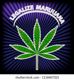 Vector banner of marijuana legalization. A leaf of marijuana on a green background.