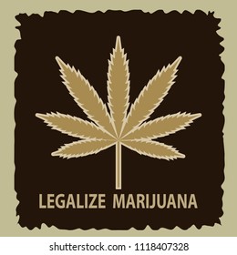 Vector banner of marijuana legalization. A leaf of marijuana on a green background.