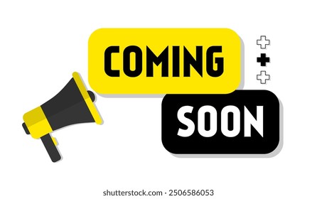 Vector banner. Megaphone with coming soon speech bubble. Loudspeaker. Banner for business  marketing. Banner design vector illustration.