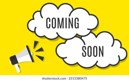Vector banner. Megaphone with coming soon speech bubble. Loudspeaker. Banner for business  marketing. Banner design vector illustration.
