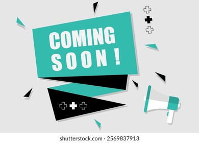 Vector banner. Megaphone with coming soon speech bubble. Loudspeaker. Banner for business, marketing. Banner design vector illustration.