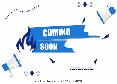 Vector banner. Megaphone with coming soon speech bubble. Loudspeaker. Banner for business, marketing. Banner design vector illustration.