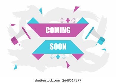 Vector banner. Megaphone with coming soon speech bubble. Loudspeaker. Banner for business, marketing. Banner design vector illustration.