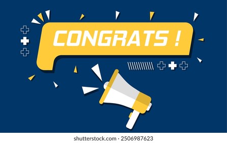 Vector banner. Megaphone with congrats speech bubble. Loudspeaker. Banner for business  marketing. Banner design vector illustration.