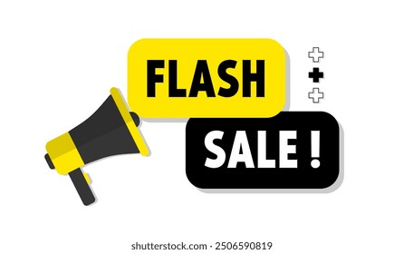 Vector banner. Megaphone with flash sale speech bubble. Loudspeaker. Banner for business  marketing. Banner design vector illustration.