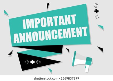 Vector banner. Megaphone with important announcement speech bubble. Loudspeaker. Banner for business, marketing. Banner design vector illustration.