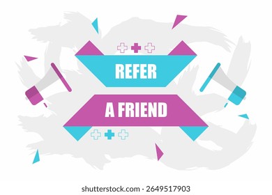 Banner do vetor. Megaphone com referir um amigo balão de fala. Alto-falante. Banner para negócios, marketing. Ilustração vetorial de design de banner.