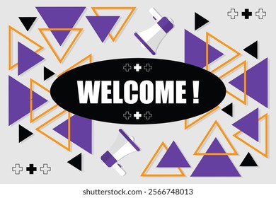 Vector banner. Megaphone with welcome speech bubble. Loudspeaker. Banner for business, marketing. Banner design vector illustration.
