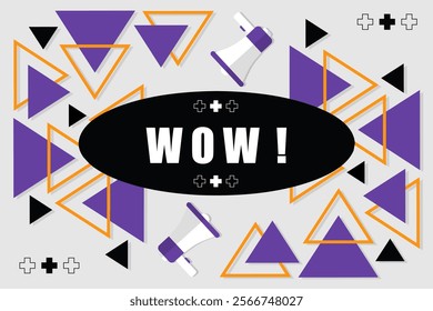 Vector banner. Megaphone with wow speech bubble. Loudspeaker. Banner for business, marketing. Banner design vector illustration.