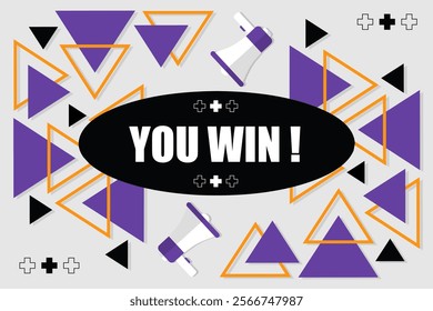 Vector banner. Megaphone with you win speech bubble. Loudspeaker. Banner for business, marketing. Banner design vector illustration.