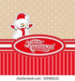 Vector banner Merry Christmas candy box with Snowman in Santa Claus red hat
