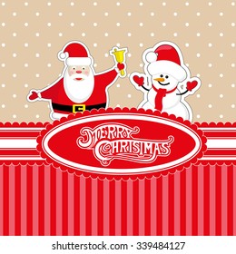 Vector banner Merry Christmas candy box with Santa Claus and snowman