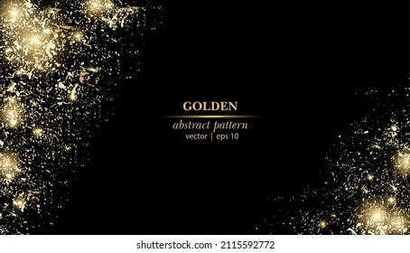 Vector banner mock-up with glitter golden frame, glowing lights and space for text. Golden sparks on a black background