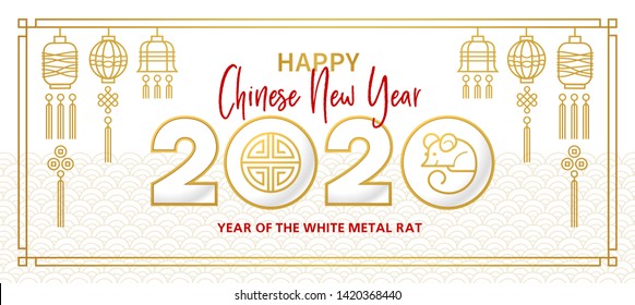 Vector banner, money envelope with a illustration of the rat zodiac sign, symbol of 2020 on the Chinese calendar. White Metal Rat, chine lucky in New Year. Element for Chinese New Year's design.