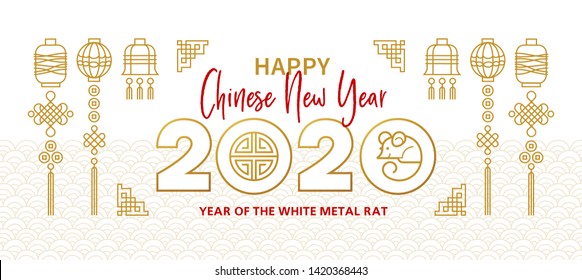 Vector banner, money envelope with a illustration of the rat zodiac sign, symbol of 2020 on the Chinese calendar. White Metal Rat, chine lucky in New Year. Element for Chinese New Year's design.