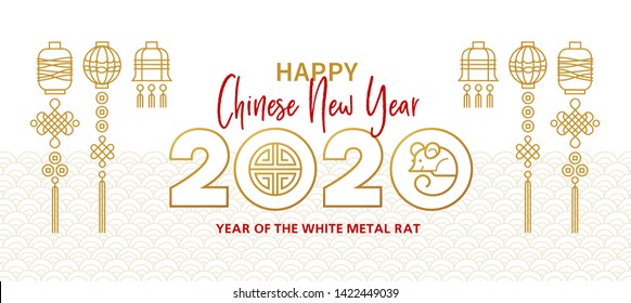 Vector banner, money envelope with a illustration of the rat zodiac sign, symbol of 2020 on the Chinese calendar. White Metal Rat, chine lucky in New Year. Element for Chinese New Year's design.